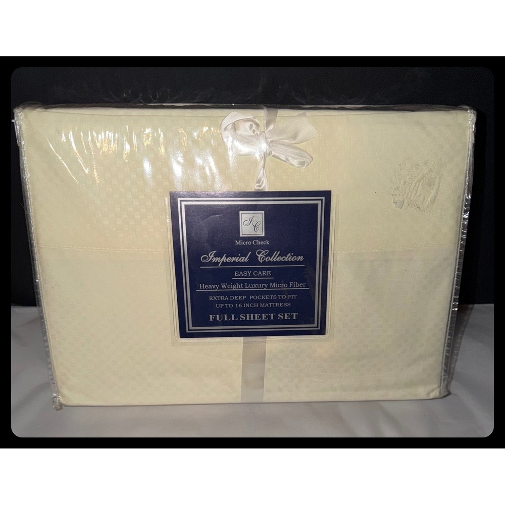 IC Imperial Collection Full Sheet Set Cream Micro Check Luxury Bedding
